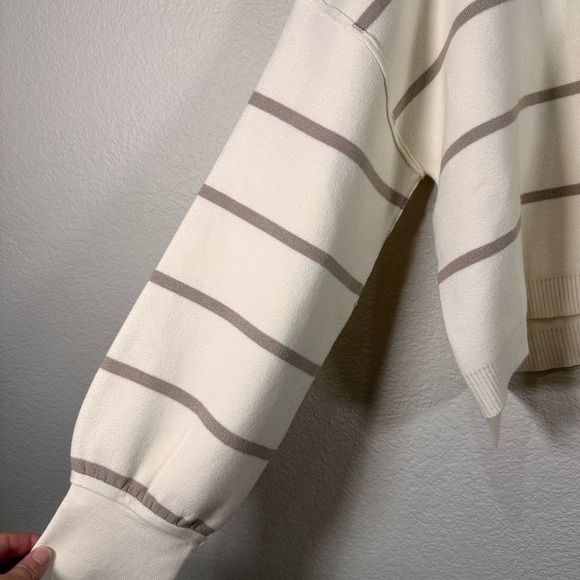 Free People Cream and Tan Striped Turtleneck Sweater Women's Large - Picture 5 of 8